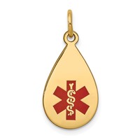 14K Yellow Gold 20x 11.5mm Teardrop Red Enameled Medical Jewelry Pendant view 1