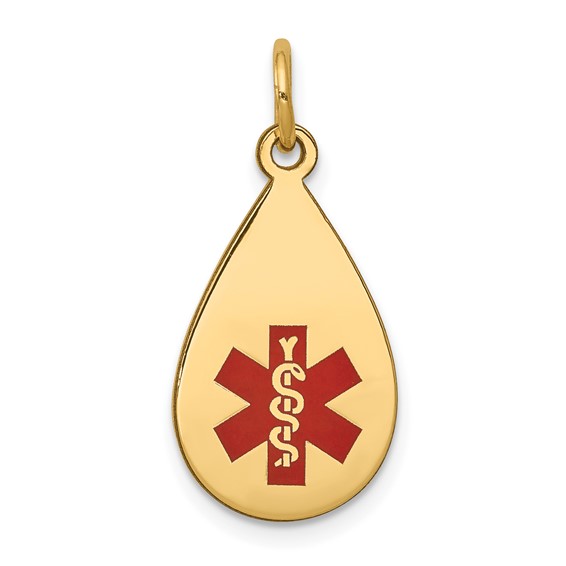 14k 20x11.5mm Teardrop Red Enameled Medical Jewelry Pendant