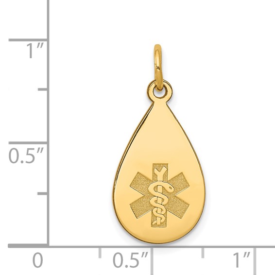 14k 20x11.5mm Teardrop Non-enameled Medical Jewelry Pendant