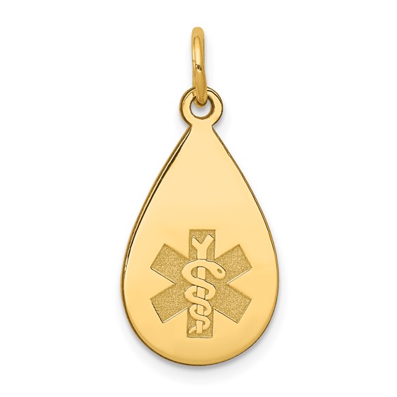 14k 20x11.5mm Teardrop Non-enameled Medical Jewelry Pendant