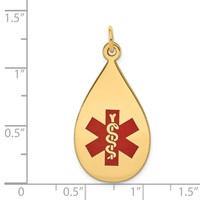 14K Yellow Gold 28x 16mm Teardrop Red Enameled Medical Jewelry Pendant view 2