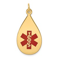 14K Yellow Gold 28x 16mm Teardrop Red Enameled Medical Jewelry Pendant view 1