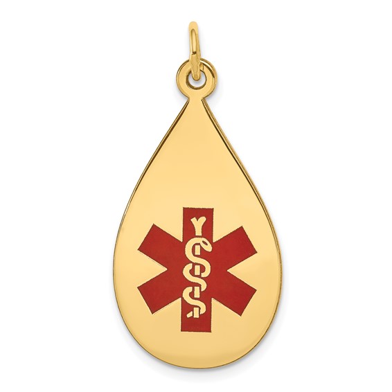 14k 28x16mm Teardrop Red Enameled Medical Jewelry Pendant