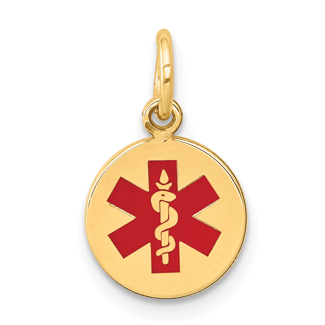 14k 9.5mm Round Red Enameled Medical Jewelry Pendant (XM406)