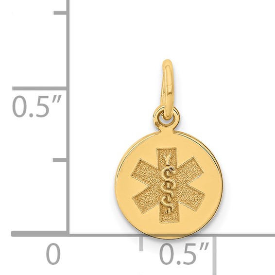 14k 9.5mm Round Non-enameled Medical Jewelry Pendant