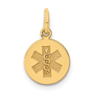14k 9.5mm Round Non-enameled Medical Jewelry Pendant