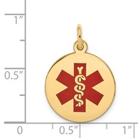 14K 16mm Yellow Gold Round Red Enameled Medical Jewelry Pendant view 2