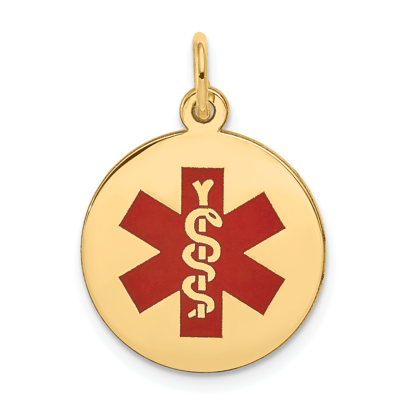 14k 16mm Round Red Enameled Medical Jewelry Pendant (XM407)