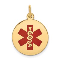 14K 16mm Yellow Gold Round Red Enameled Medical Jewelry Pendant view 1