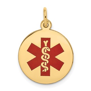 10k Red Enamel Medical Jewelry Pendant