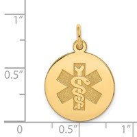 14K 16mm Yellow Gold Round Non-enameled Medical Jewelry Pendant view 3