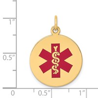 14K 19mm Yellow Gold Round Red Enameled Medical Jewelry Pendant view 3
