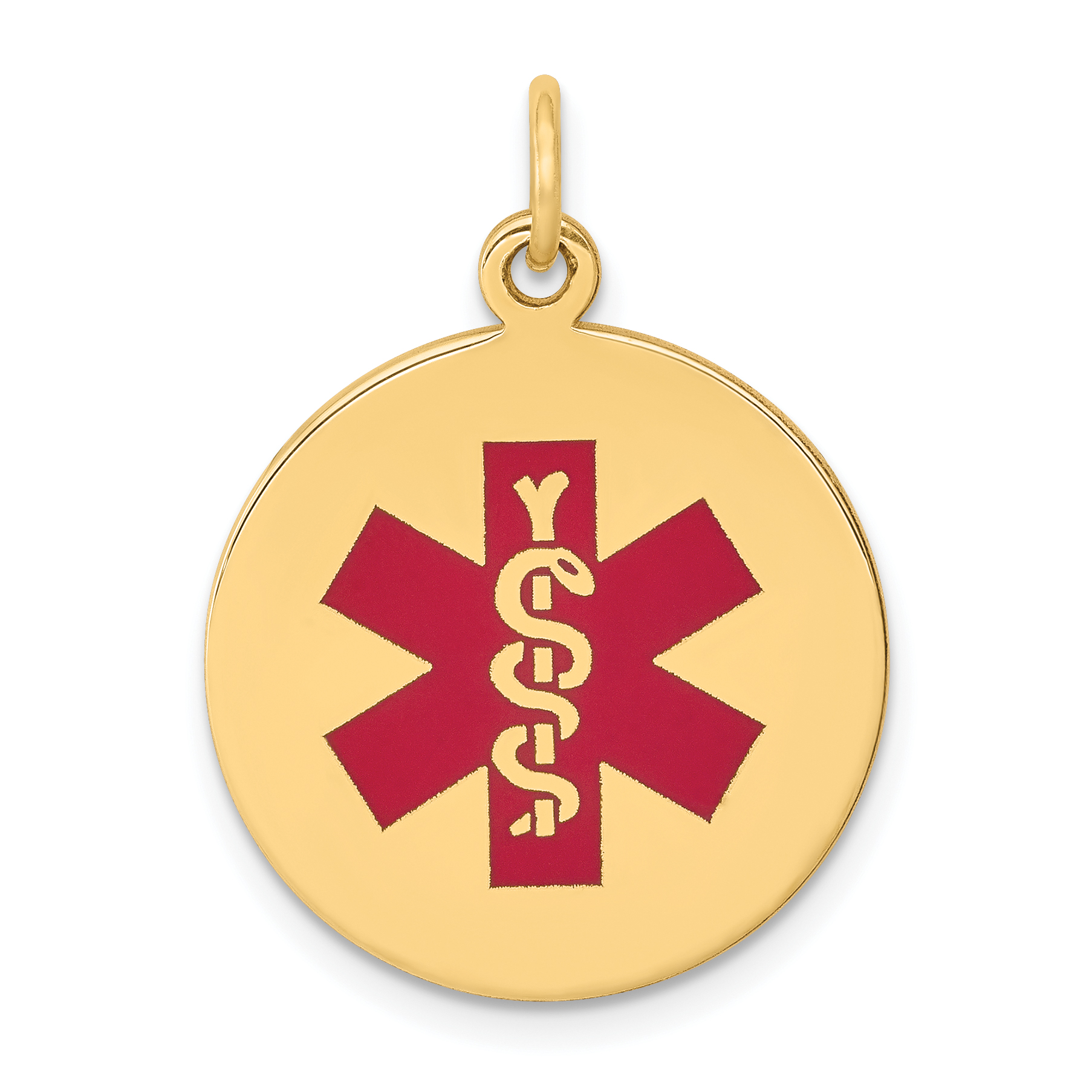 14k 19mm Round Red Enameled Medical Jewelry Pendant (XM408)