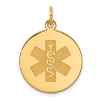 14K 19mm Yellow Gold Round Non-enameled Medical Jewelry Pendant view 1