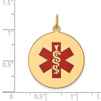 14K 22mm Yellow Gold Round Red Enameled Medical Jewelry Pendant view 2