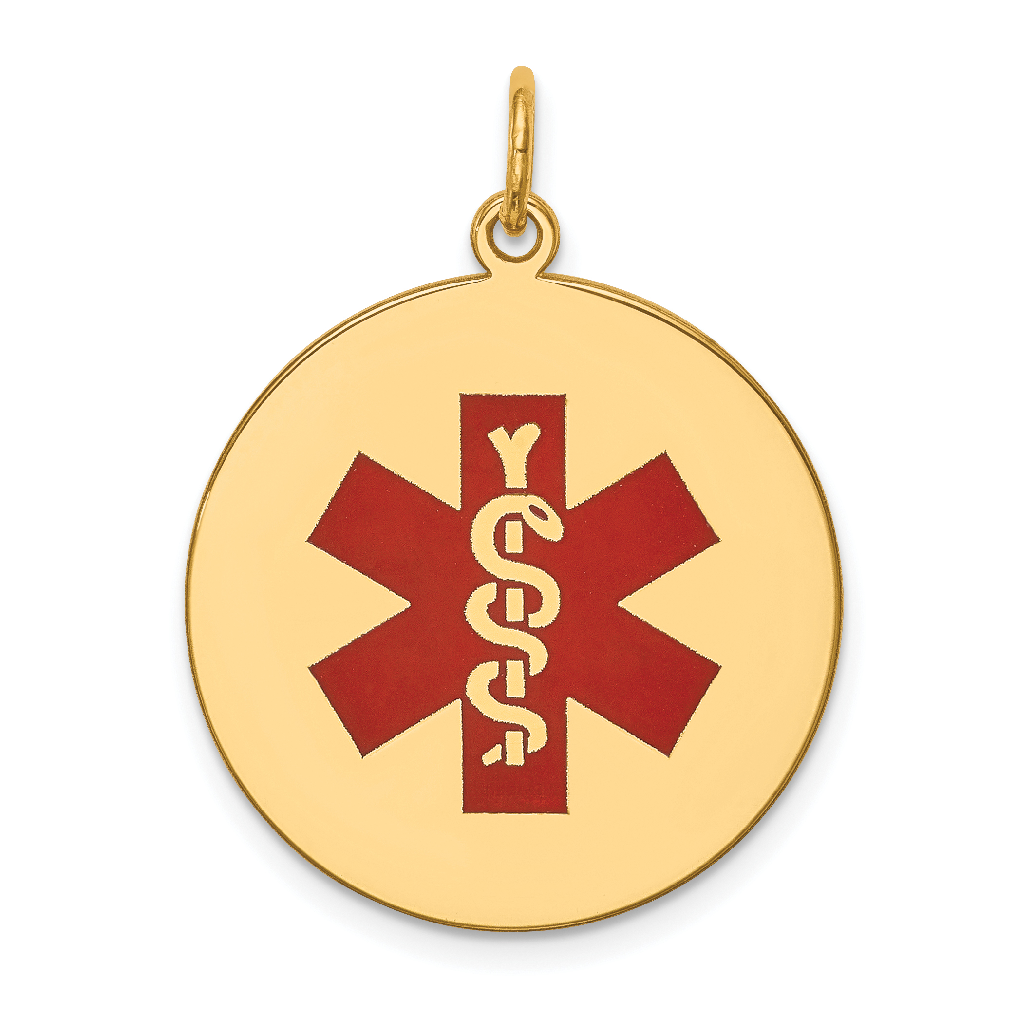 14k 22mm Round Red Enameled Medical Jewelry Pendant (XM409)