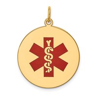 14K 22mm Yellow Gold Round Red Enameled Medical Jewelry Pendant view 1