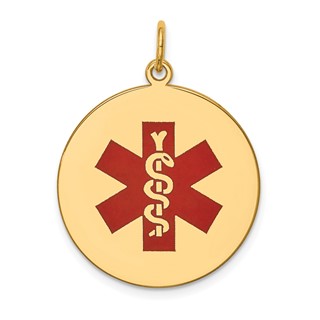 14k 22mm Round Red Enameled Medical Jewelry Pendant