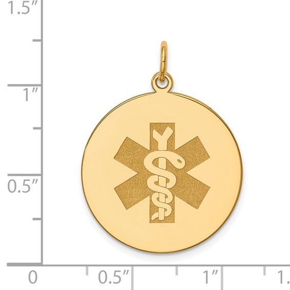 14k 22mm Round Non-enameled Medical Jewelry Pendant