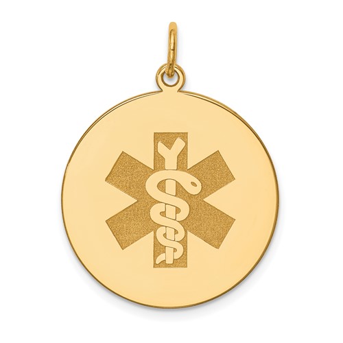 14K 22mm Yellow Gold Round Non-enameled Medical Jewelry Pendant