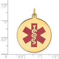 14K 25mm Yellow Gold Round Red Enameled Medical Jewelry Pendant view 3