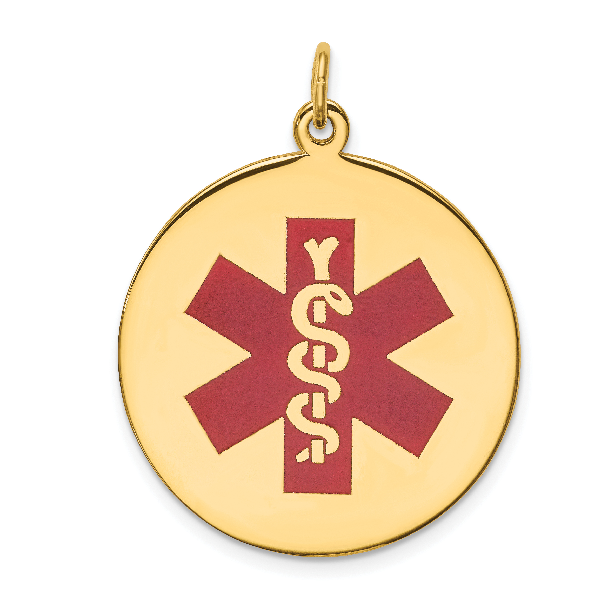 14k 25mm Round Red Enameled Medical Jewelry Pendant (XM410)