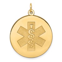 14K 25mm Yellow Gold Round Non-enameled Medical Jewelry Pendant view 1