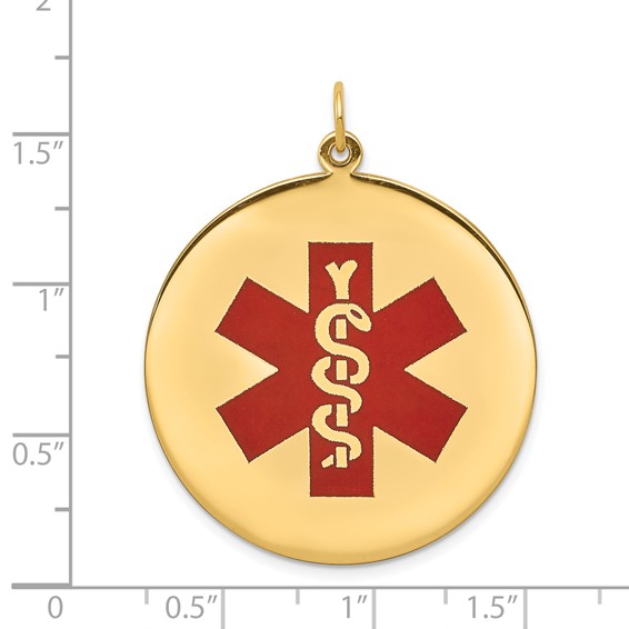 14k 32mm Round Red Enameled Medical Jewelry Pendant