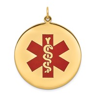 14K 32mm Yellow Gold Round Red Enameled Medical Jewelry Pendant view 1