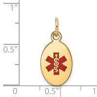 14K Yellow Gold 16x 9.5mm Oval Red Enameled Medical Jewelry Pendant view 2