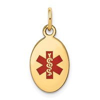 14K Yellow Gold 16x 9.5mm Oval Red Enameled Medical Jewelry Pendant view 1