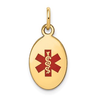 14k 16x9.5mm Oval Red Enameled Medical Jewelry Pendant