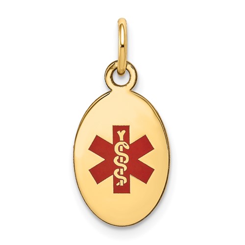 14K Yellow Gold 16x 9.5mm Oval Red Enameled Medical Jewelry Pendant