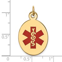 14K Yellow Gold 23x 16.5mm Oval Red Enameled Medical Jewelry Pendant view 2