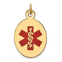 14K Yellow Gold 23x 16.5mm Oval Red Enameled Medical Jewelry Pendant view 1