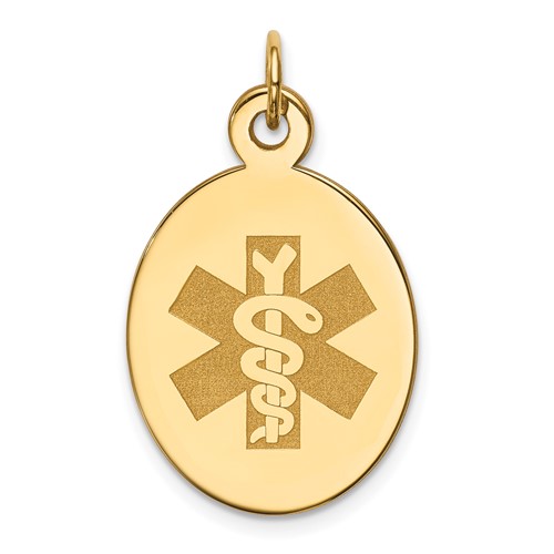 14K Yellow Gold 23x 16.5mm Oval Non-enameled Medical Jewelry Pendant