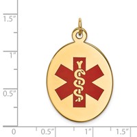 14K Yellow Gold 31x 22mm Oval Red Enameled Medical Jewelry Pendant view 2