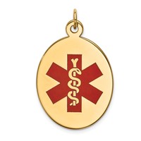 14K Yellow Gold 31x 22mm Oval Red Enameled Medical Jewelry Pendant view 1