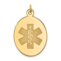 14K Yellow Gold 31x 22mm Oval Non-enameled Medical Jewelry Pendant view 1