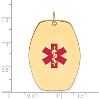 14K Yellow Gold 36x 27mm Red Enameled Medical Jewelry Pendant view 3