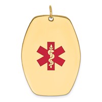 14K Yellow Gold 36x 27mm Red Enameled Medical Jewelry Pendant view 1
