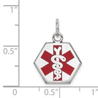 14K White Gold 15mm Hexagon Red Enameled Medical Jewelry Pendant view 3