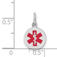 14K White Gold 9.5mm Round Red Enameled Medical Jewelry Pendant view 2