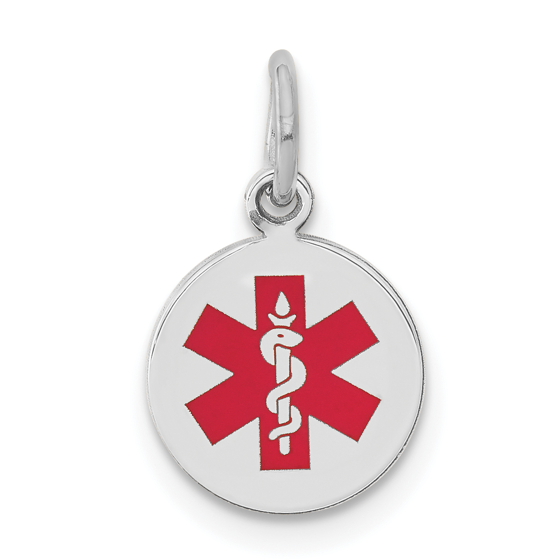 14k White Gold 9.5mm Round Red Enameled Medical Jewelry Pendant (XM444)