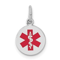 14K White Gold 9.5mm Round Red Enameled Medical Jewelry Pendant view 1