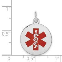 14K White Gold 16mm Round Red Enameled Medical Jewelry Pendant view 2