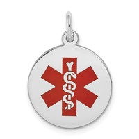 14K White Gold 16mm Round Red Enameled Medical Jewelry Pendant view 1