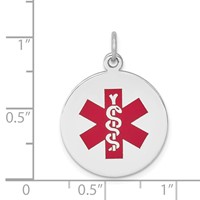 14K White Gold 19mm Round Red Enameled Medical Jewelry Pendant view 2