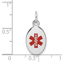 14K White Gold 16x 9.5mm Oval Red Enameled Medical Jewelry Pendant view 2