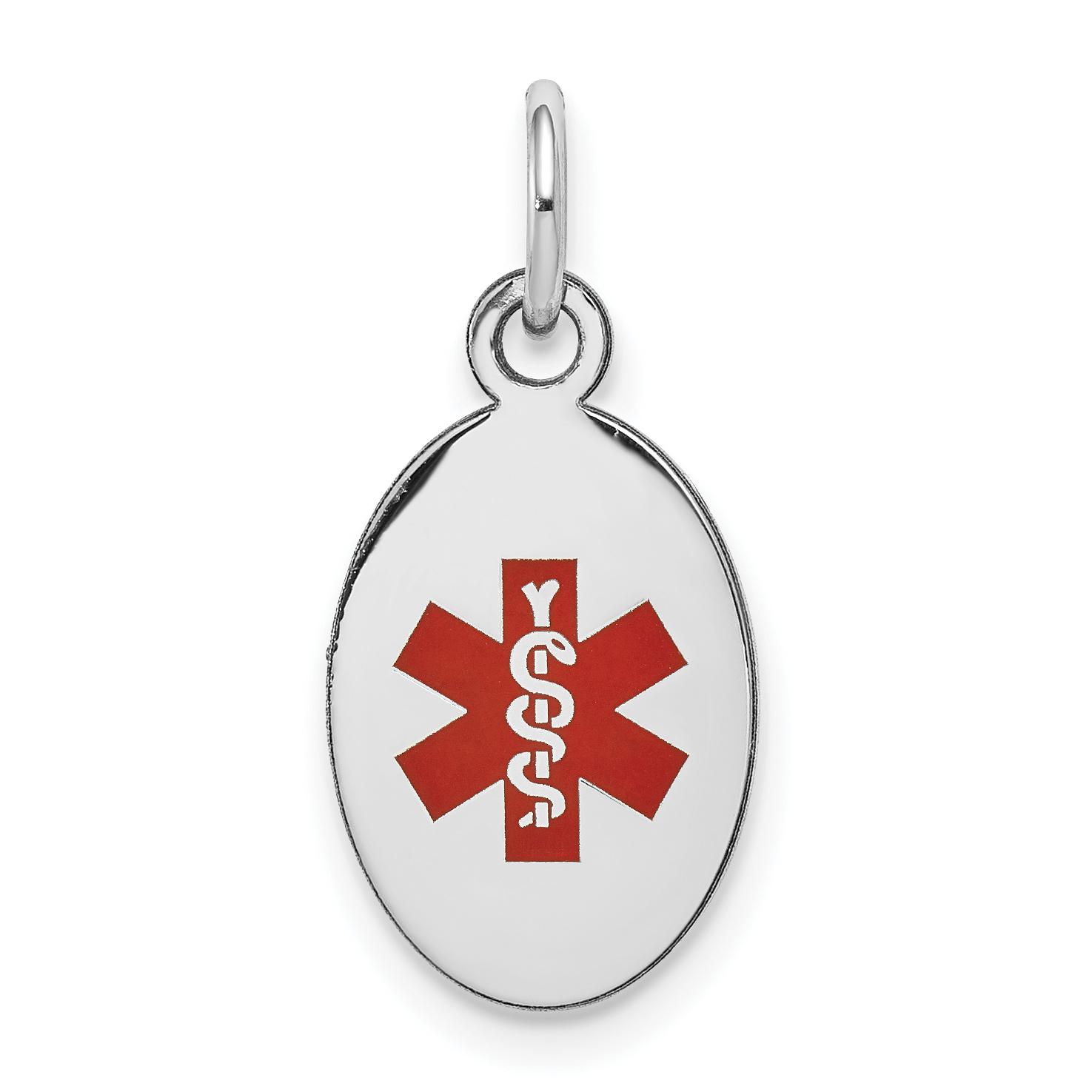 14k White Gold 16x9.5mm Oval Red Enameled Medical Jewelry Pendant (XM450)
